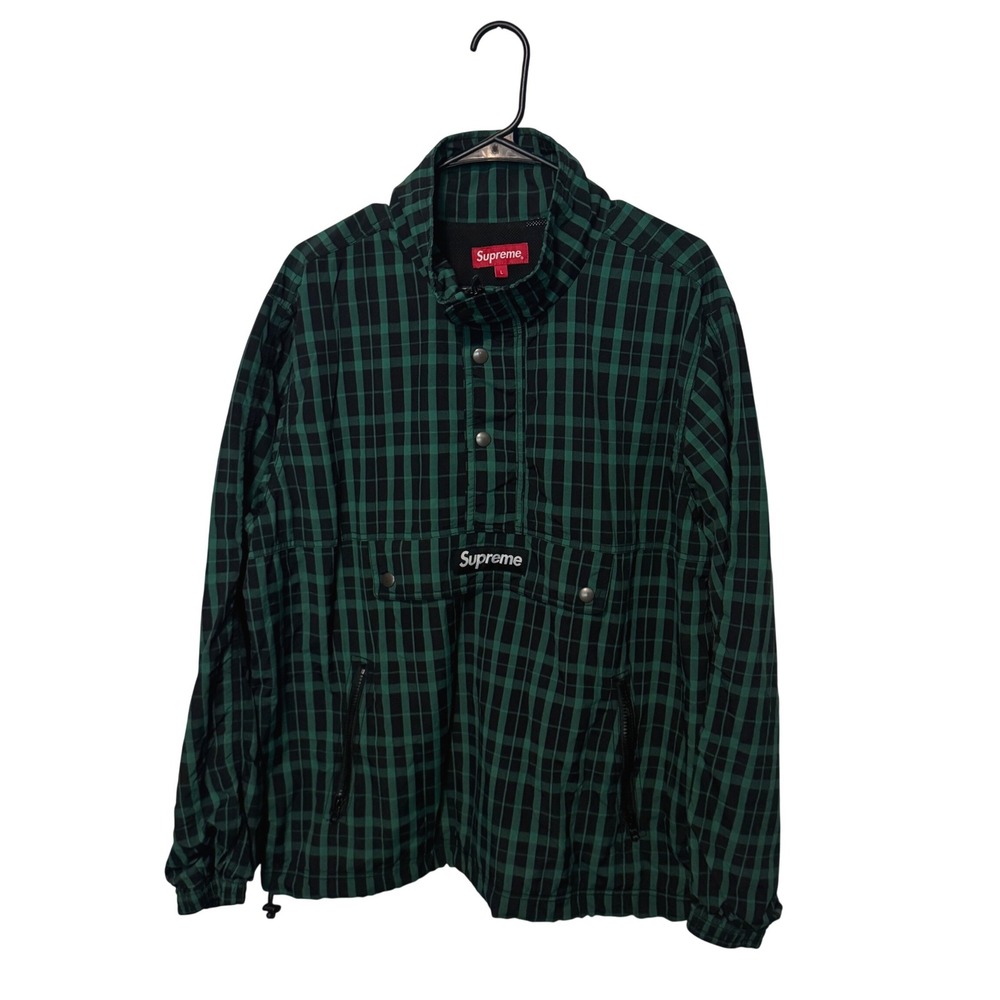 Supreme Anorak Pullover Jacket Mens Large Green Black Plaid Box Logo Nylon